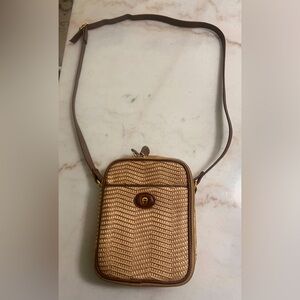Vintage  Etienne Aigner Woven Raffia  & Leather Crossbody